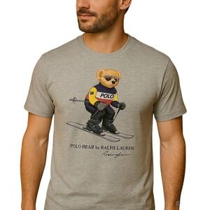 Polo Ralph Lauren Bear Skiing Graphic‎ T-Shirt Crew Neck Tee Men's XXL